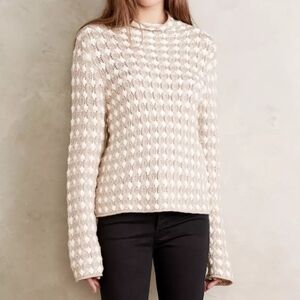 Anthropologie Sleeping On Snow Mockneck Popcorn Stitch Taupe Cream Knit Sweater
